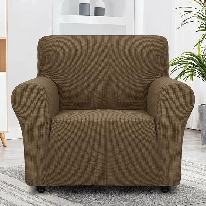 ZNSAYOTX Super Stretch Chair Slipcover Universal Sofa Chair Covers for Living Room Dogs Pet Furniture Protector Spandex Armchair Slipcovers with Anti Slip Foam Sticks (Brown, Chair)