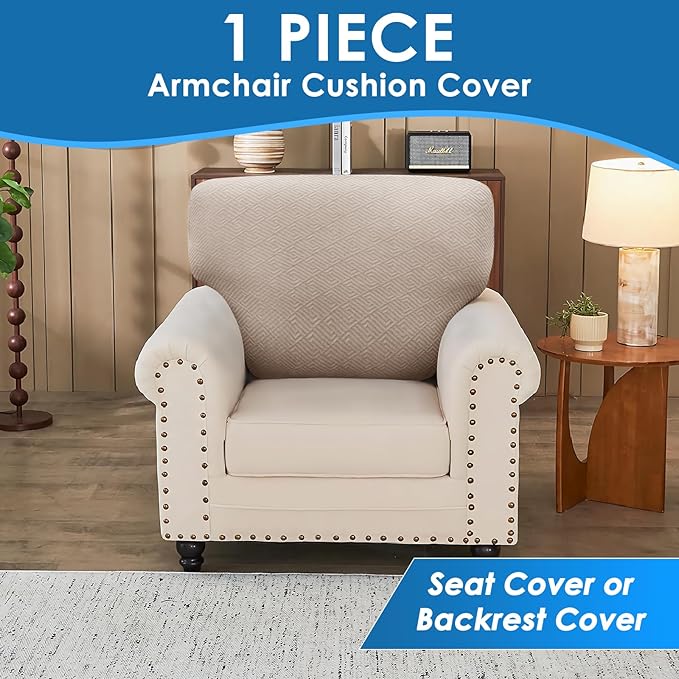 XINEAGE Large Couch Cushion Covers Seat Cushion Cover Thick Stretch Sofa Slipcovers 1 Piece Individual Couch Covers with Elastic Bottom(Single XL Seat Cushion/Backrest,Khaki)