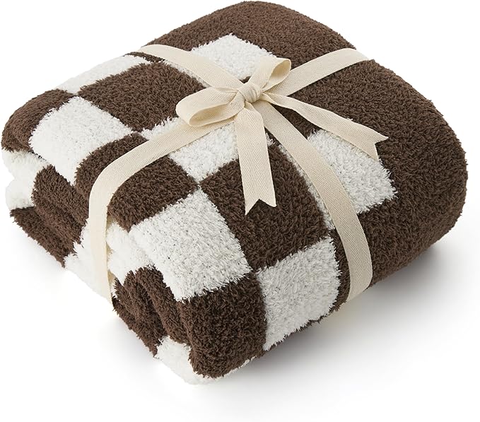 Bedsure Gentlesoft Checkered Twin Blanket for Couch - Soft Cozy & Warm Knit Brown Throw Blanket, Breathable, Lightweight & Fluffy Plaid Blankets for Bed & Sofa, Gifts for Women Men, 60x80 Inches