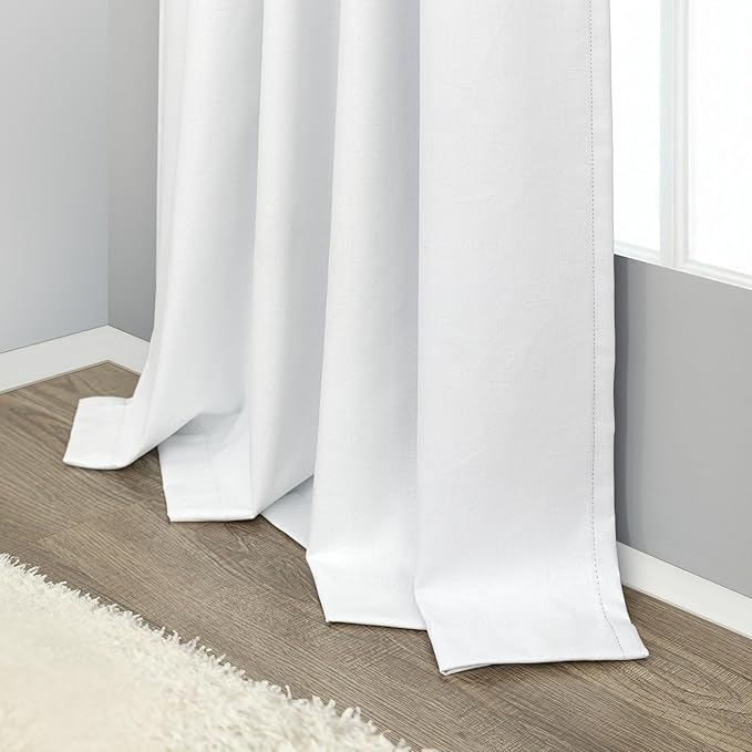 Black Out Curtains 63 Inch Long Small White Blackout Energy Saving Dining Room Darkening Curtain for Nursery Office Shabby Chic Faux Linen Kids Bedroom Curtains 63 Inch Length 2 Panels Back Tab Pocket