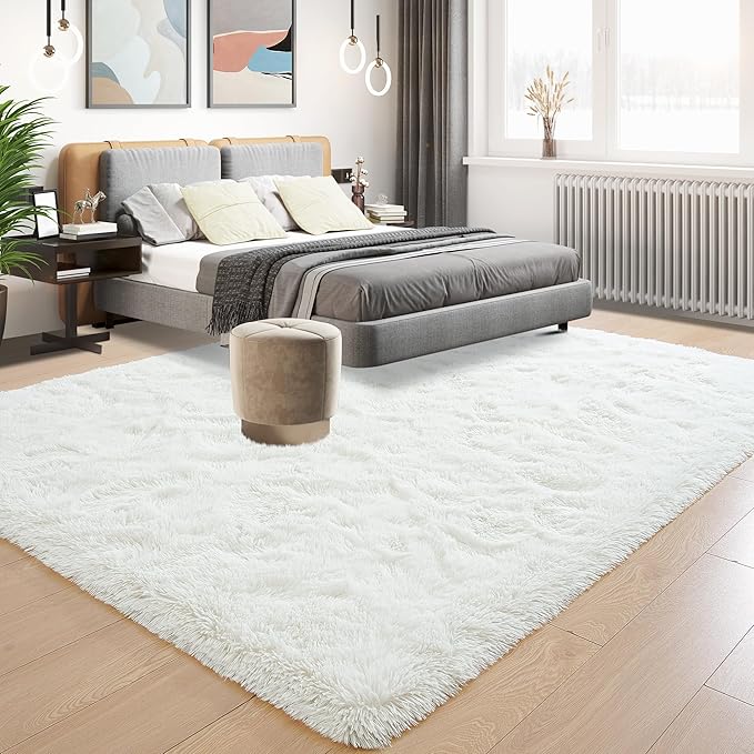 Tepook Fluffy Large Rugs for Living Room, Shag Area Rug 6x9 Soft Carpet for Bedroom, Modern Shaggy Rug for Kids Boys Girls, Plush Indoor Nursery Home Decor Rug with Non-Slip Bottom, Cream White
