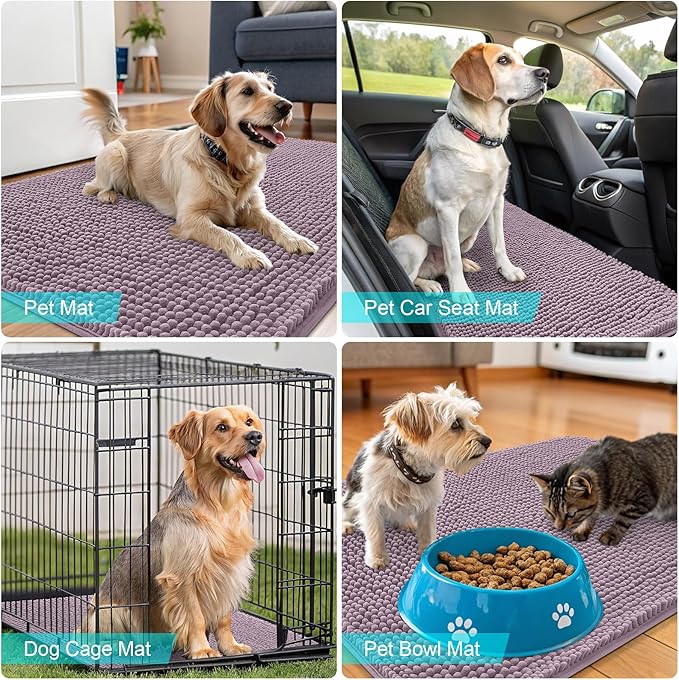 OLANLY Dog Door Mat for Muddy Paws 54x32, Absorbs Moisture and Dirt, Absorbent Non-Slip Washable Doormat, Quick Dry Chenille Mud Mat for Dogs, Entry Indoor Entryway Carpet for Inside Floor, Deep Plum