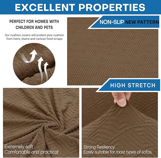 XINEAGE New 3 Pieces Couch Covers for 2 Cushion Sofa Super Stretch Loveseat Slipcover Pet Dog Universal Slip Cover Anti Slip Love Seat Furniture Protector (Brown, 55"-69")