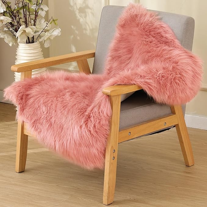 ORINOVA Pink Fluffy Sheepskin Fur Area Rugs for Bedroom Washable Furry Carpet Rug for Living Room Faux Fur Rug 2x3 Nursery