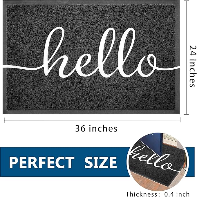 EARTHALL Door Mat Outside Inside Hello Doormat, 36"x24", Durable Floor Mat Non Slip Mat Ultra Absorb Mud Easy Clean Front Doormat for Garage, Entryway, Patio, High Traffic Areas, Black