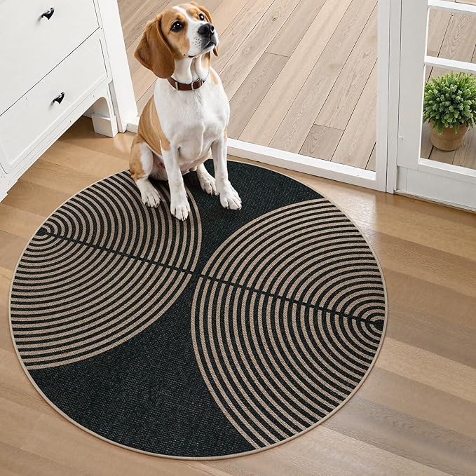 Lahome Enfys Modern Rainbow Round Washable Rug, 3ft Circular Indoor Outdoor Entryway Patio Rug, Farmhouse Non Slip Non Shedding Small Round Carpet for Bedroom Porch Living Room Decor