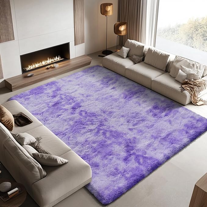 Area Rugs 10x14 Living Room, Shaggy Carpet Soft Plush Furry Bedside Rug Large Area Rugs for Bedroom Kids Girls Boys Home Decor Anti Slip(10 x 14, Purple Starry)