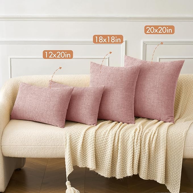 MIULEE Pack of 2 Couch Valentines Throw Pillow Covers 20x20 Inch Soft Spring Blush Pink Chenille Pillow Covers for Sofa Living Room Solid Dyed Pillow Cases