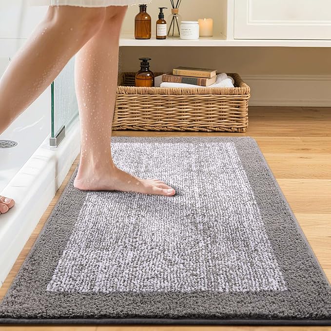 Bathroom Rugs 30x20 Non Slip Washable, Light Grey Bath Mat for Bathroom Floor Tub, Soft Absorbent Quick Dry Mats for Shower, Bathtub,Home Decor