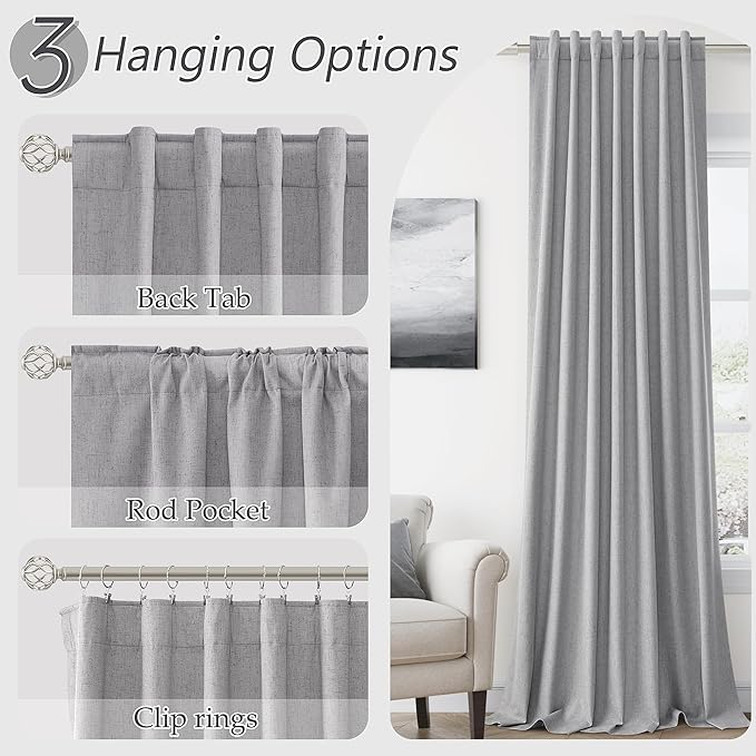 Guken Grey 100% Blackout Curtains 84 Inch Length 2 Panels Set for Living Room Bedroom Back Tab Thermal Insulated Black Out Linen Drapes Room Darkening Window Curtains 84 Inches Long