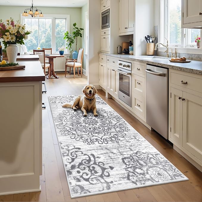 HEBE Washable Area Rug - 3'x6' Non Slip Soft Distressed Medallion Bedroom & Living Room Accent Throw Vintage Entry Floor Carpet for Dining Room & Bathroom Entryway