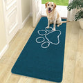 OLANLY Dog Door Mat for Muddy Paws 70x24, Paw Print Design, Absorbs Moisture and Dirt, Absorbent Non-Slip Washable Doormat, Quick Dry Chenille Mud Mat, Entry Indoor Entryway Carpet, Atlantic Blue
