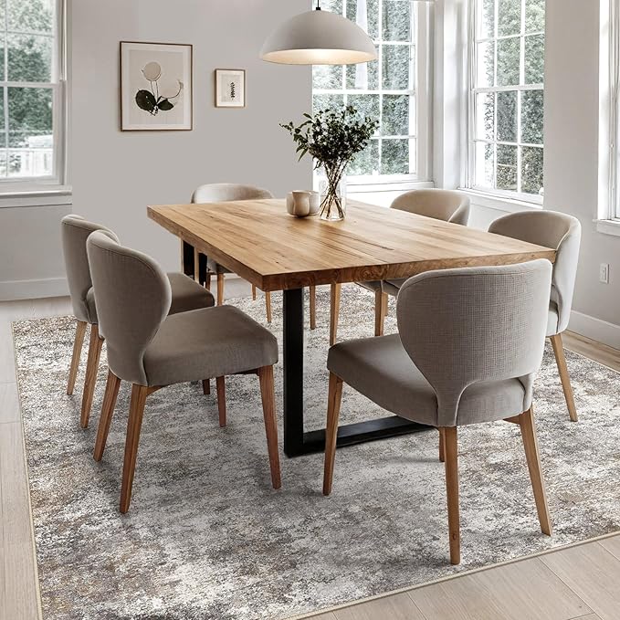 UERMEI Square Area Rugs : Washable 8x8 Neutral Modern Abstract Carpet for Living Room Bedroom - Soft Floor Mat with Non Slip Backing for Kitchen Nursery Dorms Farmhouse Home Decor - Brown Grey