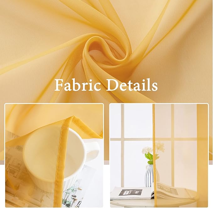 MIULEE 2 Panels Solid Color Sheer Window Curtains Elegant Window Voile Fall Panels/Drapes/Treatment for Bedroom Living Room (54 X 84 Inches Gold)