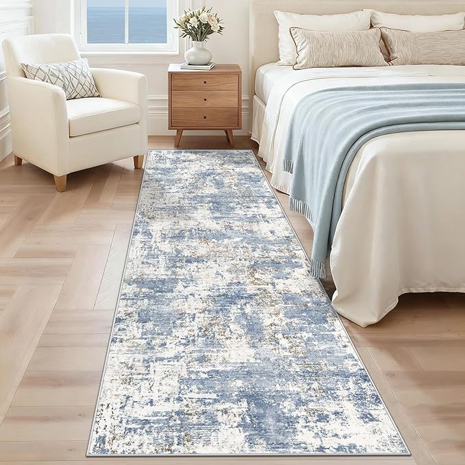 2x8 Runner Rug for Hallway, Washable Modern Abstract Runner Rugs Neutral Soft Non Slip Kids Rug Stain Resistant Indoor Runners for Hallways Entryway Bedroom Kitchen Laundry Room(Blue, 2'x8')
