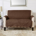 Great Bay Home Reversible Loveseat Cover - Washable Slipcover Furniture Protector with Elastic Straps - Perfect for Kids & Pets - Quilted & Stitched Detail (Chocolate/Taupe)