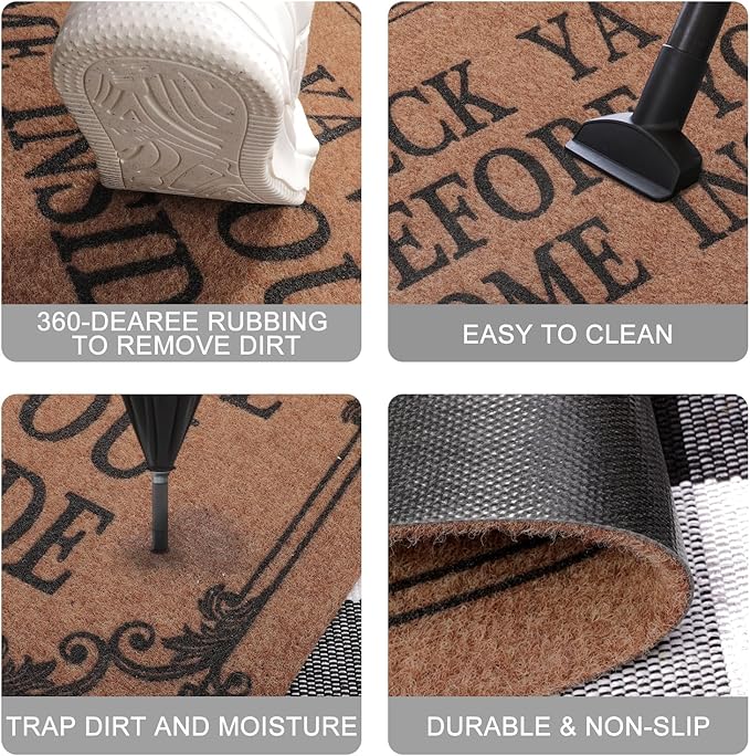 Front Door Indoor Outdoor Entrance Doormat Brown Rubber Welcome Door Mat Come Inside This House Doormat Anti Slip Easy to Clean Corridor Patio Entry Mat 36" x 24"