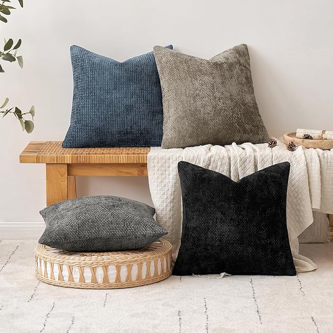 MIULEE Pack of 2 Lumbar Couch Throw Pillow Covers 20x12 Inch Coastal Navy Blue Modern Boho Accent Decorative Pillow Covers Soft Chenille Farmhouse Cushion Covers for Home Decor Bed Sofa Living Room