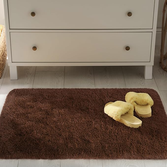 Chicrug Soft Runner Rug for Bedroom Living Room Plush Fluffy Rugs 2x4 Feet, Shag Furry Runner Carpet Non Shedding for Nursery Children Kids Girls Room Home Decorative, Coffee