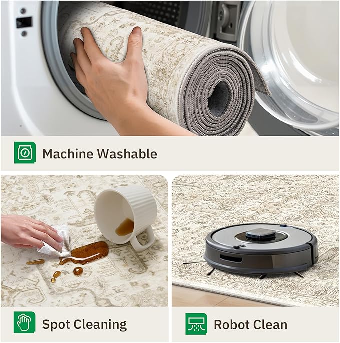 Hallway Washable Runner Rug 2x12 - Non Slip Vintage Kitchen Runner Rugs for Entryway Low-Pile Waterproof Long Runners for Living Room Bedroom Medallion Indoor Floor Mat for Bathroom Laundry Beige