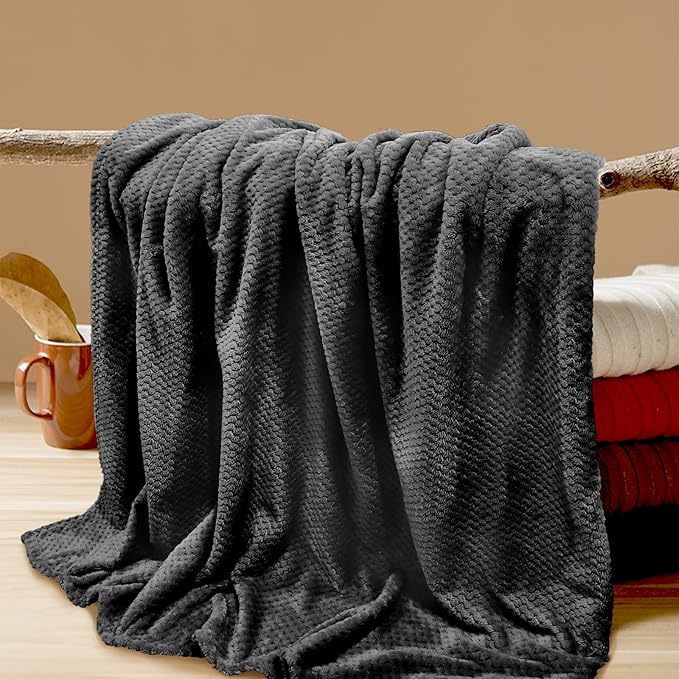 4 Pack Fleece Throw Blankets 50x60 Inches - Oeko-Tex Certified 100, 270 GSM Ultra Soft Plush for Bed, Couch and Cozy Gifts. 3D Waffle Texture, No Shedding No Pilling All Season (Black)