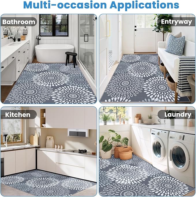 StepRite Runner Rug 4 x 6 ft, Washable Rugs, Hallway Runner Rugs, Kitchen Runner Rug Non Slip, Soft Runner with Rubber Backing for Kitchen, Hallway, Laundry, Bedroom, Living Room