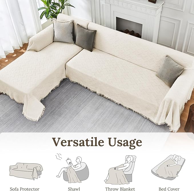 HOMERILLA Sectional Couch Covers for Sectional Sofa L Shaped Sofa Cover Blanket 2 Pieces L Shape Furniture Protector for Pets Dogs(Ivory, X-Large)