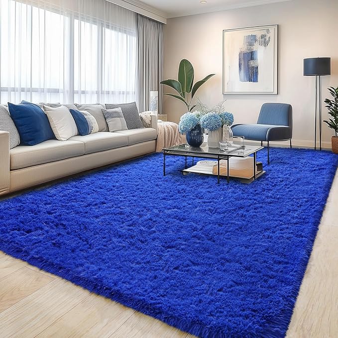Pionblank Large Rug for Living Room 6x9 Feet, Modern Soft Shag Area Rug, Plush Fuzzy Carpet for Bedroom Girls Boys Room Home Nursery Teens Dorm Decor, Royal Blue