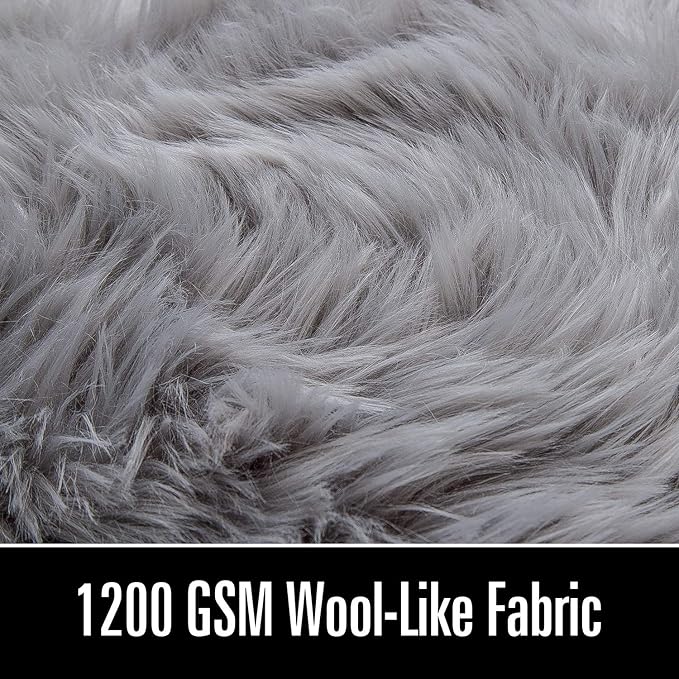 LOCHAS Soft Fluffy Faux Fur Rugs for Bedroom Bedside Rug 2x4 Feet, Washable, Furry Sheepskin Area Rug for Living Room Girls Room, Luxury Shag Carpet Home Decor, Grey
