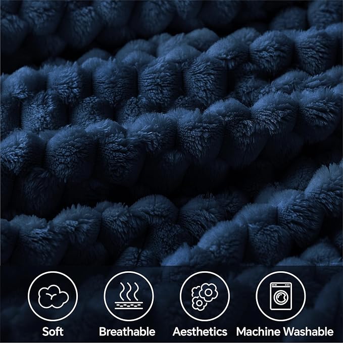 BEDELITE Fleece Blanket Twin Size for Bed Couch, 3D Jacquard Decorative Navy Throw, Soft and Cozy Warm Plush Fuzzy Blanket All Seasons Suitable, 60x80Inches