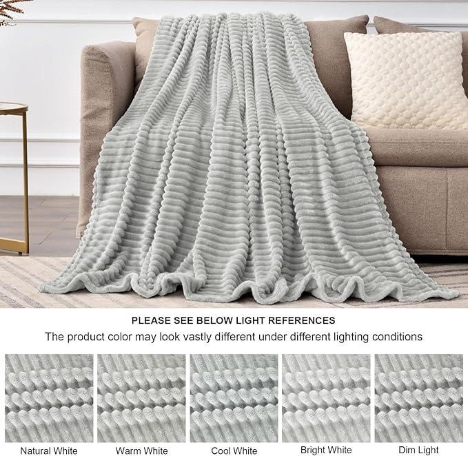 BEDELITE Fleece Blanket Twin Size – 3D Ribbed Jacquard Soft and Warm Decorative Fuzzy Blankets – Cozy, Fluffy, Plush Lightweight Throw Blankets for Couch, Bed, Sofa(Light Grey, 60x80 inches)