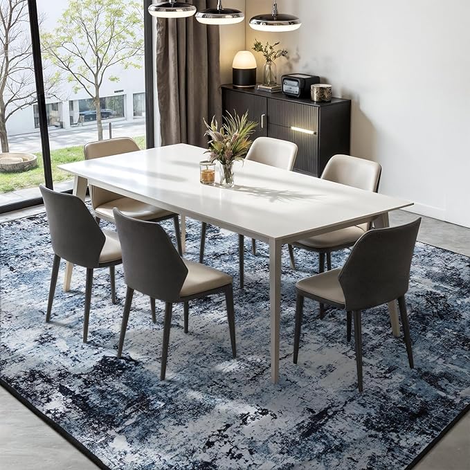 Rugflix 5x7 Area Rugs for Living Room, Washable Large Rug Stain-Resistant Low Pile, Modern Dark Carpet for Dining Room Home Office Kid Room Nursery Bedroom, Navy Blue/Black