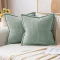 MIULEE Spring Decorative Throw Pillow Covers for Couch Bed Livingroom 16x16 Inch Set of 2 Greyish Green Boho Accent Throw Pllows Broadside Striped Patchwork Soft Corduroy Summer Pillowcases