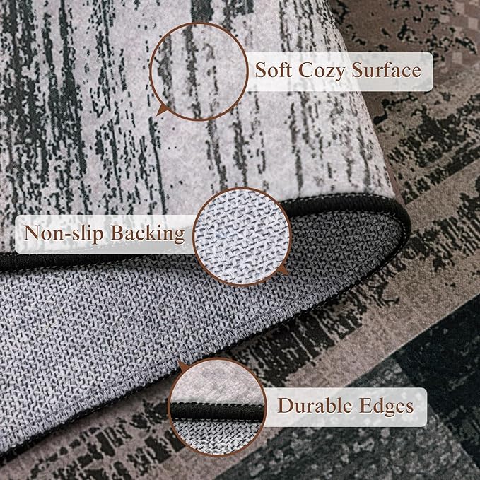 LIANLAM 3x5 Washable Area Rugs for Living Room and Bedroom, Vintage Checkered Pattern Non-Slip Carpet, Stain Resistant Low Pile Soft Rug for Dining Room,Office,Nursery,Kids Room(3x5,Chocolate)