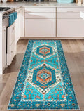 SERISSA Boho Washable Runner Rug, 2x6 Rug Runner Non-Slip Vintage Blue Hallway Kitchen Runner Rug Ultra Soft Print Distressed Tribal Floor Carpet Runner for Bedroom Bathroom Laundry Living Room