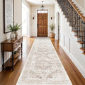 Washable 2'6''x12' Runner Rug - Non-Slip Vintage Runner Rug for Entryway Low-Pile Medallion Long Rugs for Hallway Waterproof Traditional Runner Rugs Indoor Thin Rug for Kitchen (Cream/Beige)