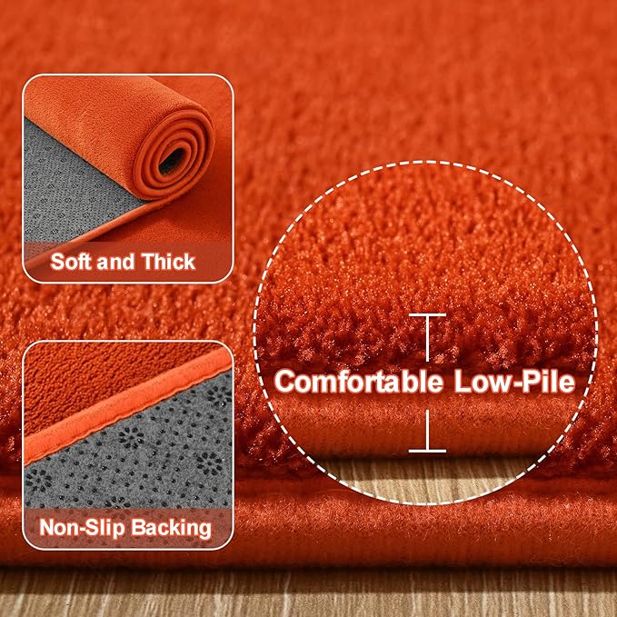 Amearea Large Modern Area Rugs for Bedroom Living Room, 5x8 Feet Orange Thickened Memory Foam Rug, Fluffy Indoor Washable Rugs Non Slip Minimalist Carpet for Boys Girls Dorm Nursery Room Decor