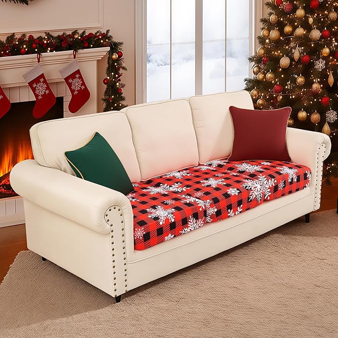 Smiry Printed Couch Cushion Covers, Stretch Soft Couch Covers for Sofa, Washable Non-Slip Sofa Slipcover Furniture Protector for Indoor and Outdoor (3 Pack, Burgundy)