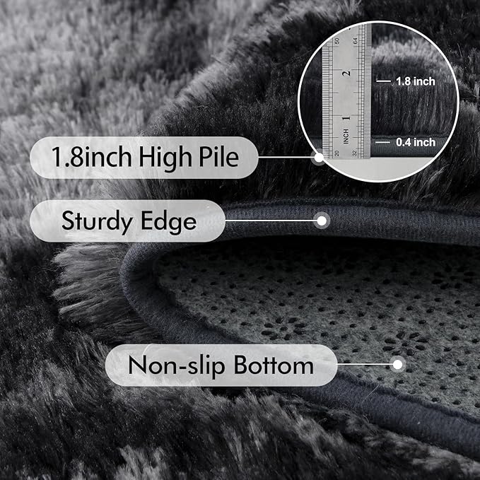 4x6 Ft Shag Rugs for Bedroom Living Room, Tie-Dyed Ultra Soft Fluffy Furry Area Rugs for Indoor Floor, Aesthetic Carpet for Kids Home Decor (Dark Grey)