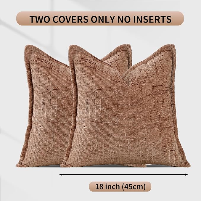 HPUK Fall Chenille Soft Throw Pillow Covers 18x18 Set of 2, Accent Cushion Covers for Living Room, Bedroom, Decorative Solid Color Pillow Covers for Couch, Sofa, Chair, Coral