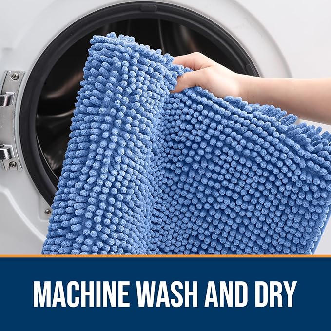 OLANLY Dog Door Mat for Muddy Paws 50x30, Absorbs Moisture and Dirt, Absorbent Non-Slip Washable Doormat, Quick Dry Chenille Mud Mat, Entry Indoor Entryway Carpet for Inside Floor, Cornflower Blue