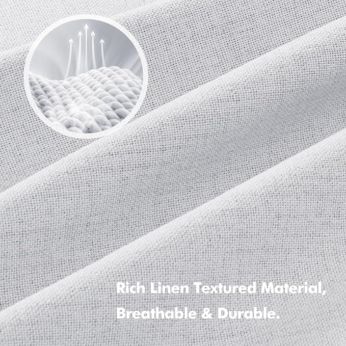 MIULEE 100% Blackout Linen Curtains for Bedroom, Grayish White Solid Luxury Decor Thermal Insulation Room Darkening Drapes for Living Room Nursery Back Tab Rod Pocket 42 x 72 Inches, 2 Panels