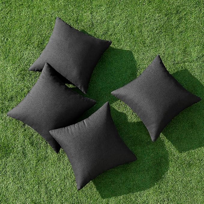 MIULEE Pack of 4 Decorative Outdoor Throw Pillow Covers Linen Waterproof Pillow Covers Farmhouse Cushion Cases for Patio Garden Tent Balcony Couch Sofa 16x16 inch Black