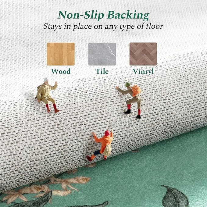 Rugflix 2x6 Runner Rug for Hallway, Washable Kitchen Runner Non Slip, Soft Low Pile Entryway Carpet, Vintage Floral Stain Resistant Long Laundry Room Rugs for Bedroom, Stairs