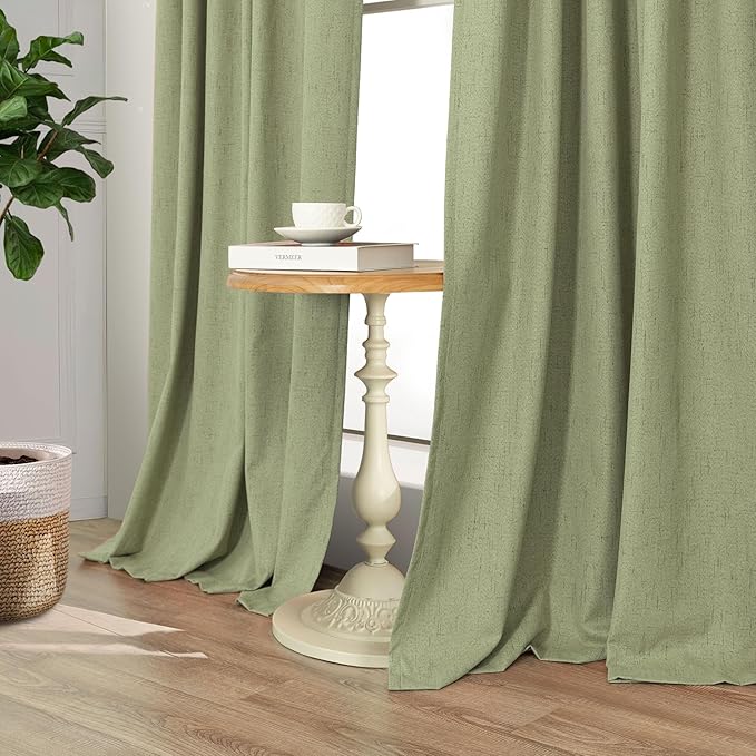 Light Sage Blackout Curtains for Bedroom Aesthetic 54 Inch Long 2 Panel Thermal Insulated Darkening Vintage Curtains for Small Window Short Length Classroom Playroom Linen Look Cottage Core Sage Green