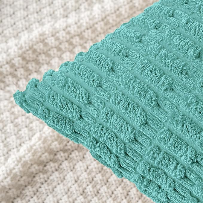 MIULEE Pack of 2 Corduroy Decorative Throw Pillow Covers 16x16 Inch Soft Boho Striped Pillow Covers Modern Farmhouse Home Decor for Summer Sofa Living Room Couch Bed Aqua Green