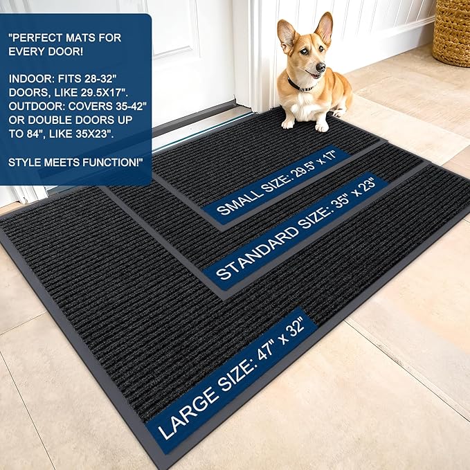 OLANLY Front Door Mat Indoor Outdoor Entrance, Waterproof Heavy Duty Doormat, Fade Resistant, Low Profile, Easy Clean Patio Porch Welcome Floor Mats for Entry, 71x47, Black