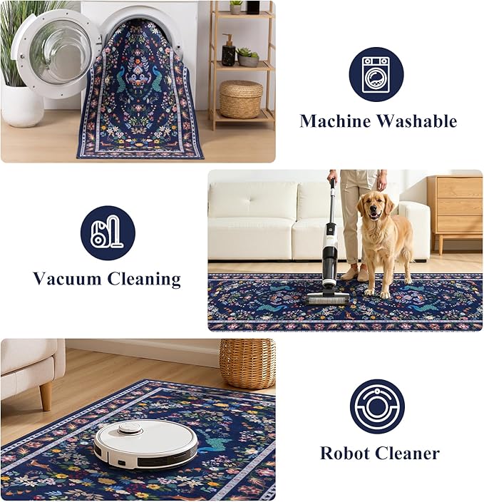 HEBE Washable Hallway Runner Rug 2'x 6' Non Slip Kitchen Rugs Runner,Low Pile Entryway Rug Laundry Room Mat Floral Carpet Runners for Hallways, Kitchen,Bathroom,Laundry,Bedside Rug