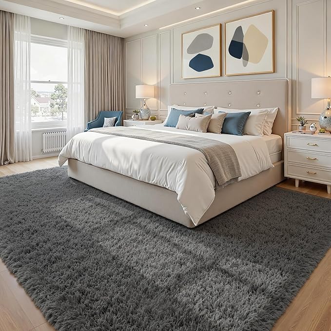 8x10 Area Rugs for Living Room: Ultra Soft Fluffy Shag Grey Rugs for Bedroom, Non-Slip Large Fuzzy Plush Rug Indoor Floor Carpet for Nursery Kids Boys Girls Room, Dorms, Playroom, Modern Home Decor