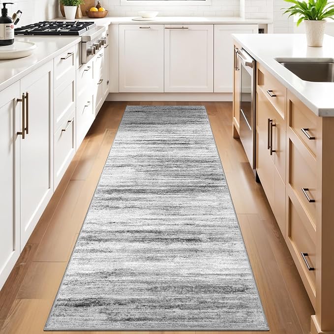 3x10 Washable Runner Rug for Family: Easy-to-Clean Runners for Hallway Entryway Bedroom - Stain and Water Resistant Rugs with Non-Slip Backing - Soft Low-Pile Carpet 10ft Grey